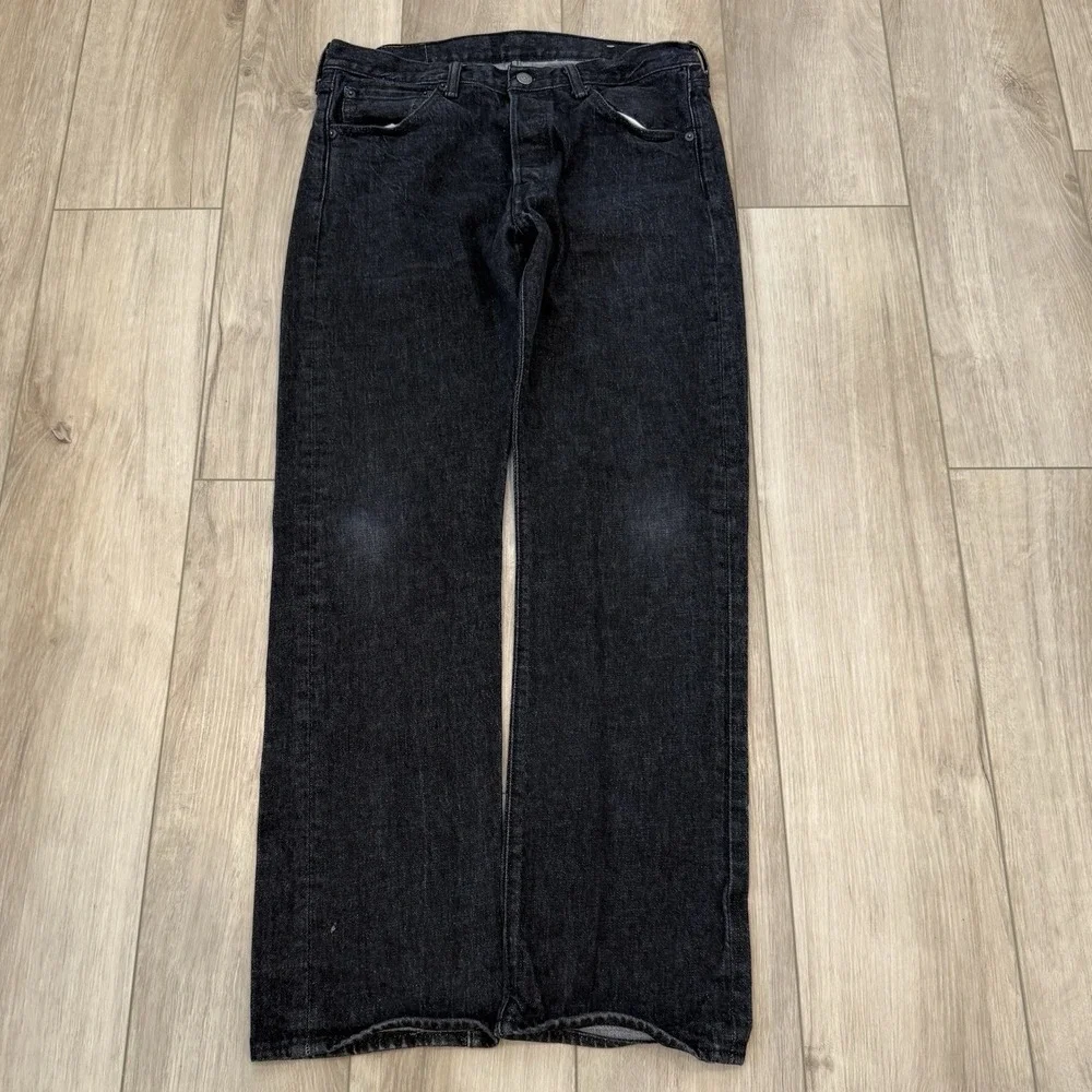 Levis 501 Black Jeans Men 33x31 Dark Wash Denim Button Fly Pants Grunge Y2K VTG